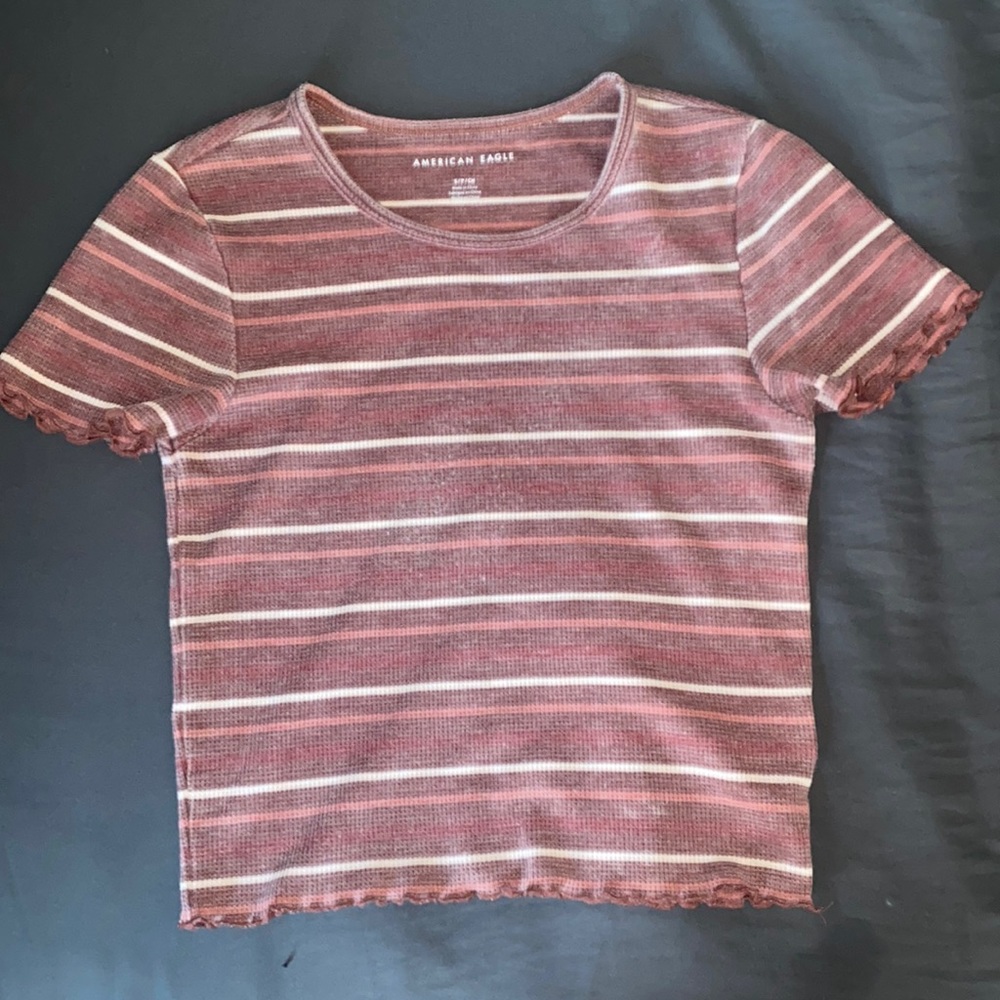 maroon/pink striped american eagle crop top, women’s small